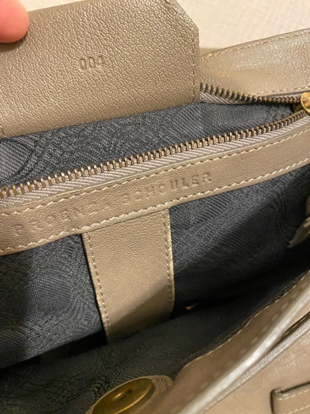 PROENZA SCHOULDER Leather Satchel Handbag in Olive Taupe with Gold Hardware